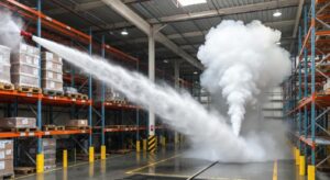Firefighting team in action at a commercial building in Abu Dhabi, showcasing professionalism and urgency in fire safety services