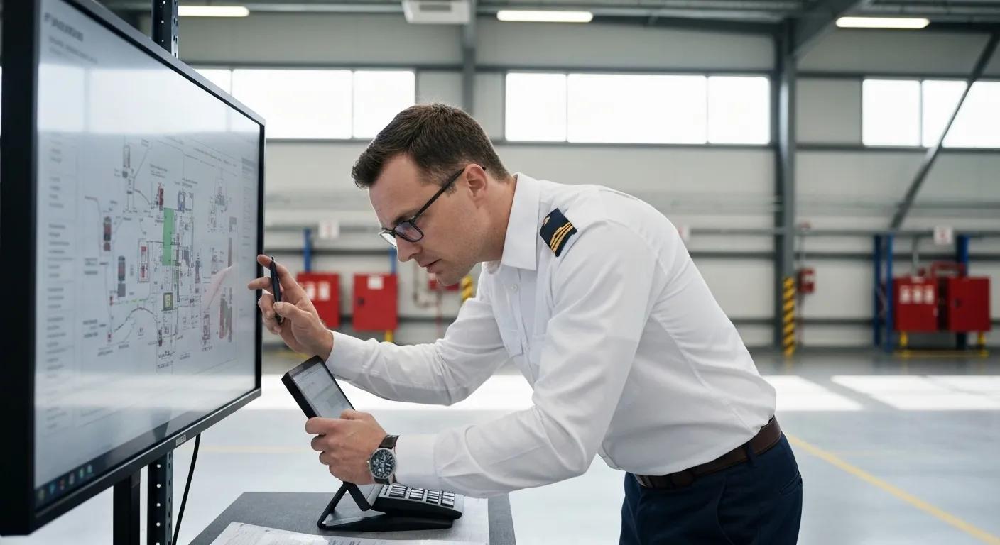 Licensed fire inspector examining safety equipment in Abu Dhabi