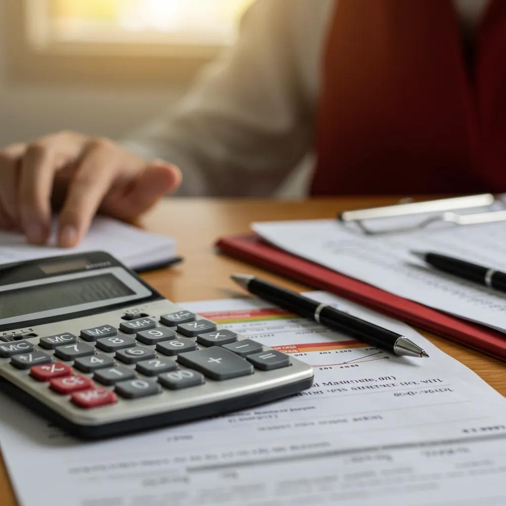 Calculator and documents on a desk representing financial aspects of fire maintenance pricing