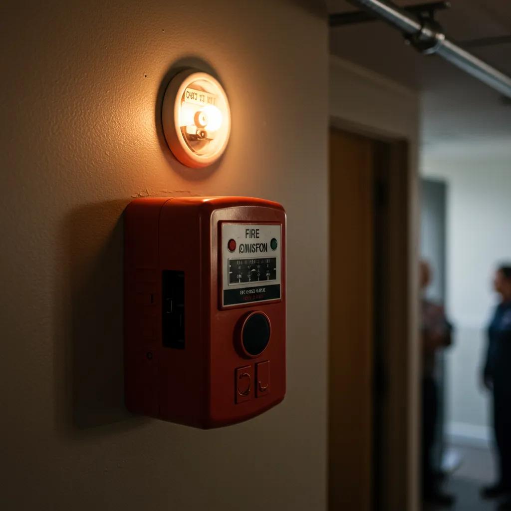 Fire safety system in action with occupants evacuating, demonstrating the benefits of annual maintenance