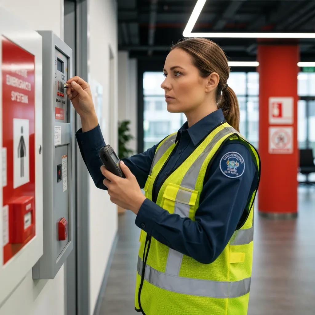 Inspector reviewing a commercial property's compliance with UAE Fire and Life Safety Code
