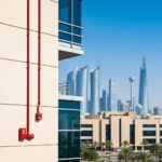 Modern Abu Dhabi building showcasing fire safety systems and compliance with regulations