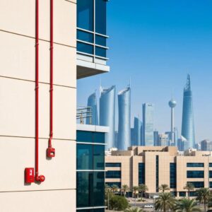 Modern Abu Dhabi building showcasing fire safety systems and compliance with regulations