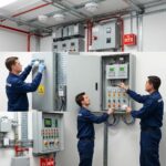 Modern fire alarm system components in a commercial building, emphasizing safety and compliance