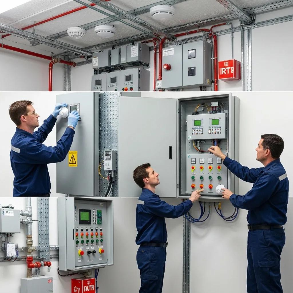 Modern fire alarm system components in a commercial building, emphasizing safety and compliance