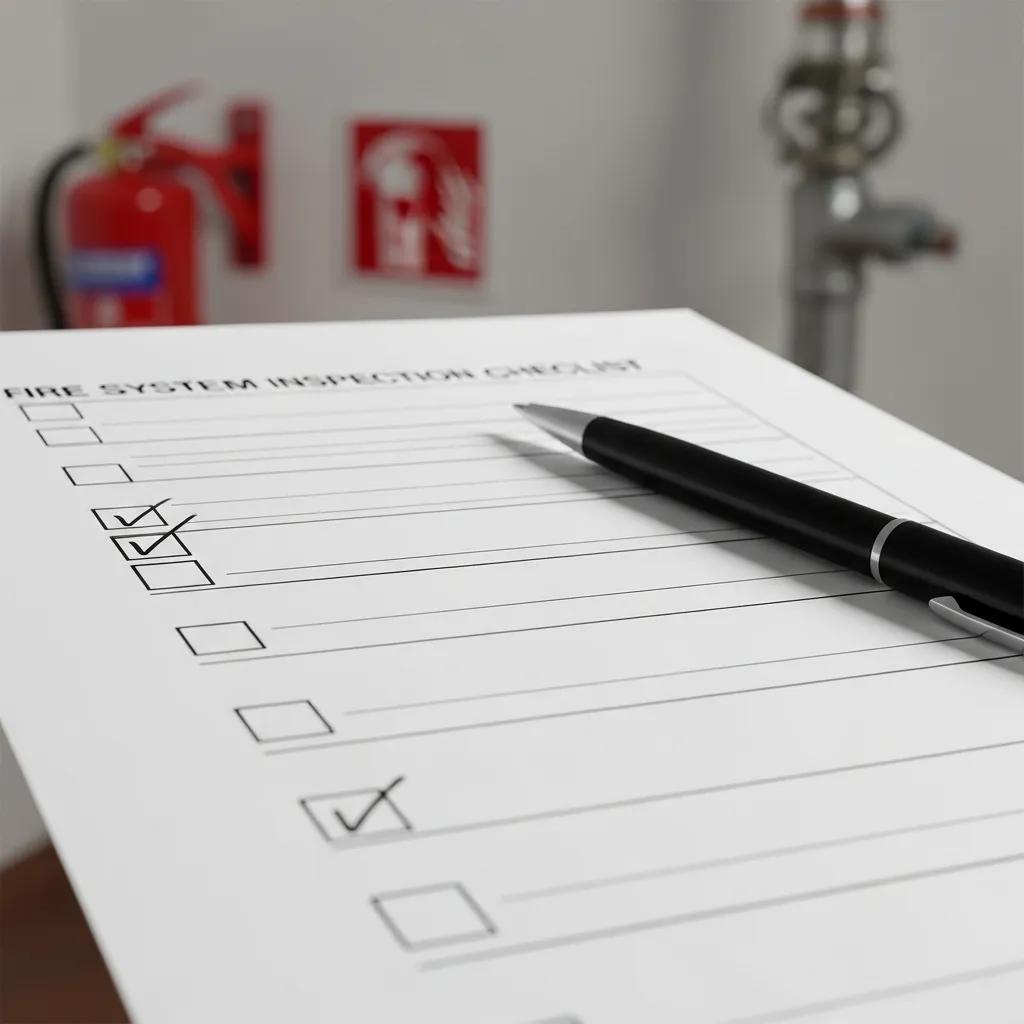 Checklist and safety equipment used during fire system inspections