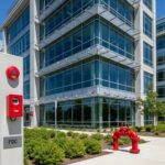 Modern commercial building showcasing fire safety systems for compliance and safety