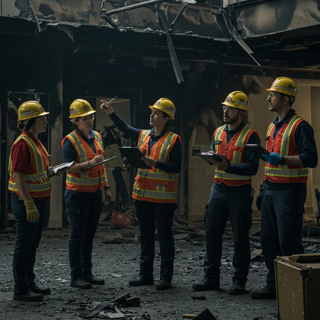 Professional reviewing fire safety audit steps and documentation