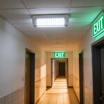 Emergency lighting systems prominently displayed in a commercial building to enhance safety and compliance.