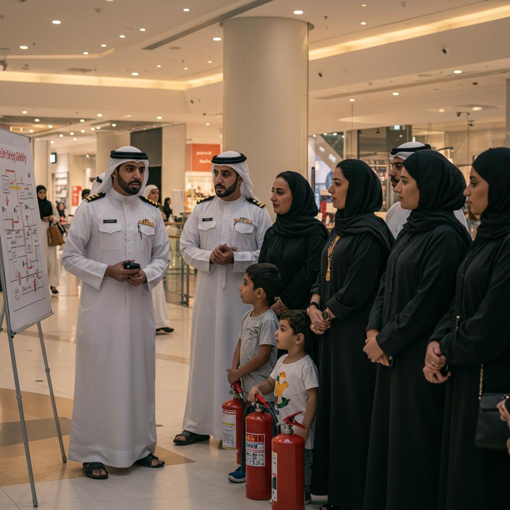 Business owner submitting documentation for a Civil Defence fire safety certificate in Abu Dhabi